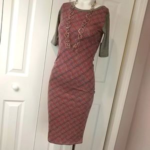 NWT! Lularoe XXS Red, Blue, and Gray Julia Bodycon Dress